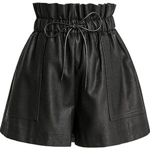 Women’s High Waisted Wide Leg Black Faux Leather Glossy Shorts Size L